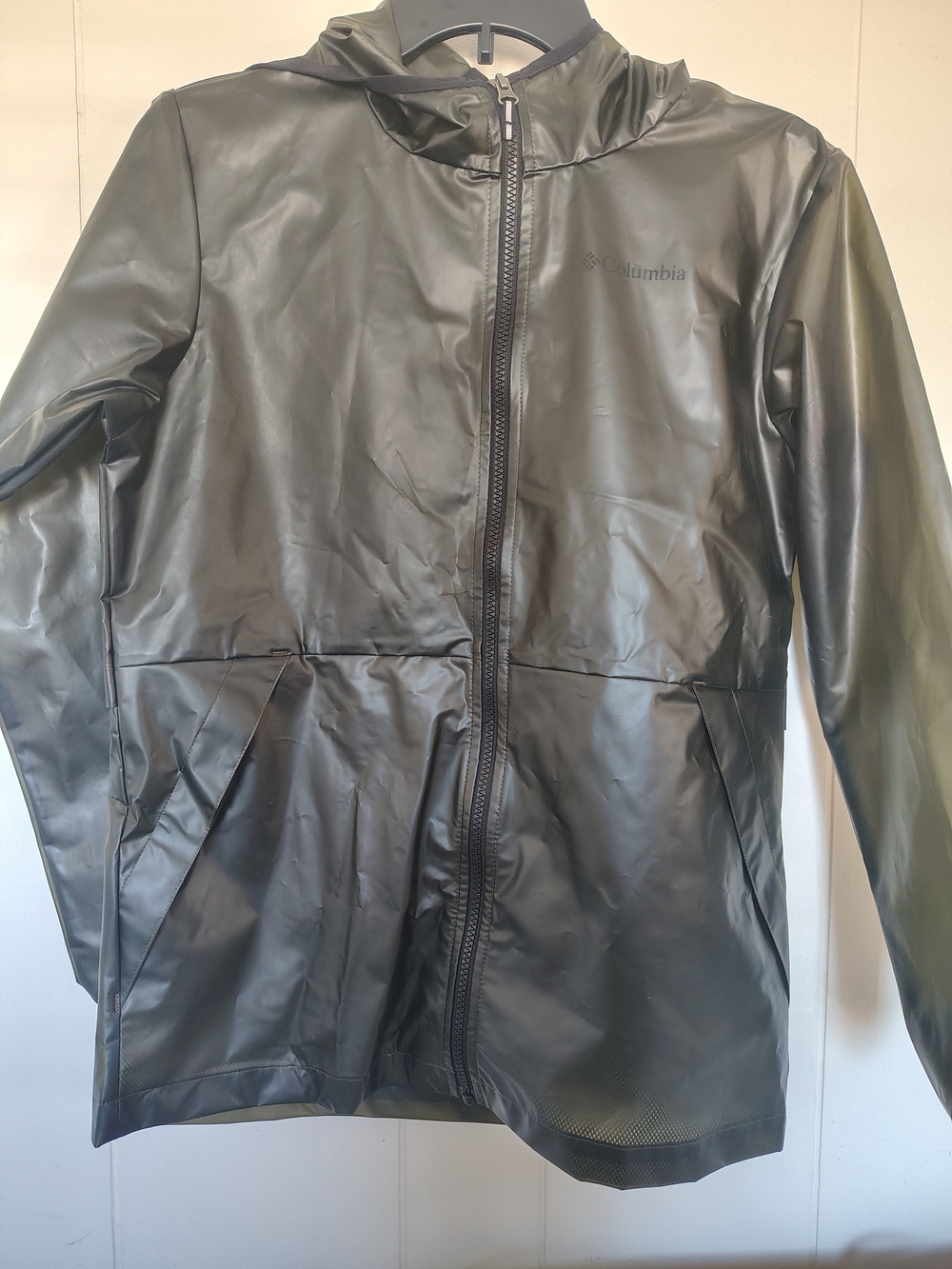 Columbia Kids Waterproof Rain Jacket Olive Green/Black Size L (14/16)